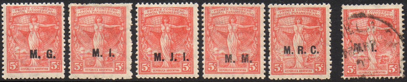 Argentina 1921 Departmental Official Stamps - overprints on the 5c emergency definitive